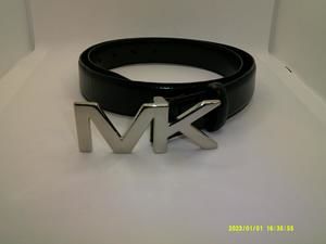 MICHAEL KORS Women’s Black Leather w/ Silver MK Logo Belt Buckle